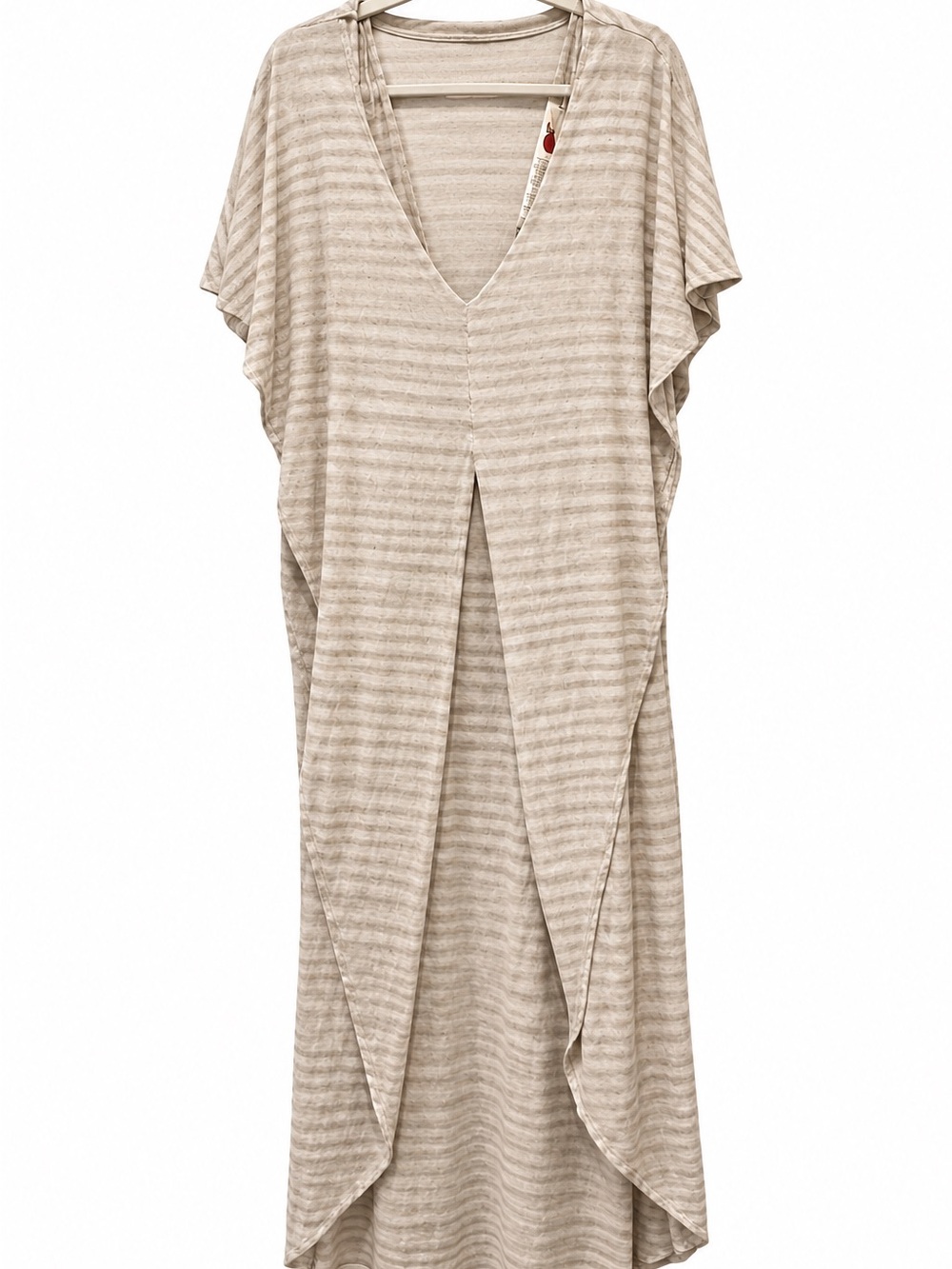 Free People Beige Striped V-Neck Swim Cover-Up Caftan